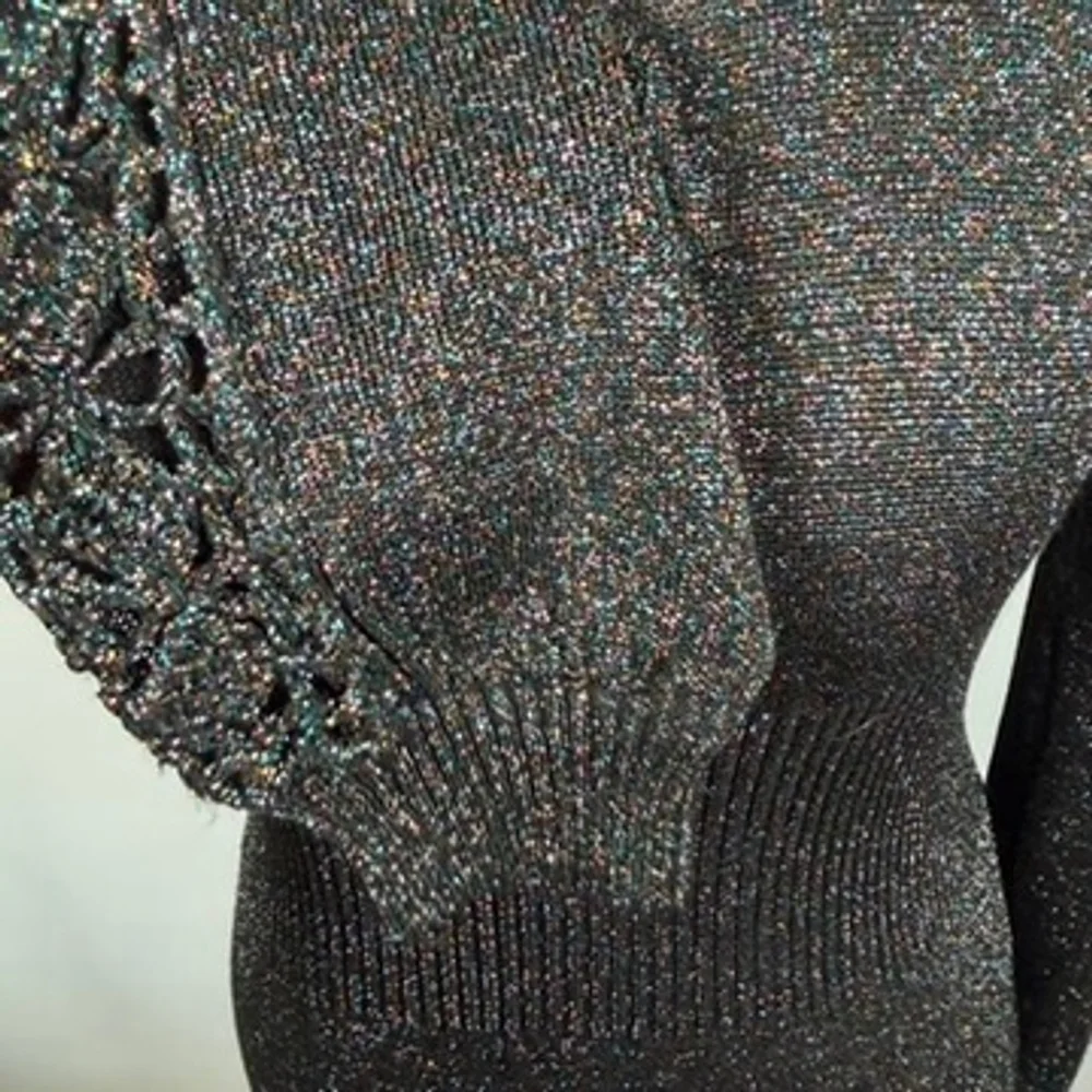 Vintage Black Metallic Shimmer Maxi Bodycon Dress Stretch Crochet Size S/M - Picture 13 of 14